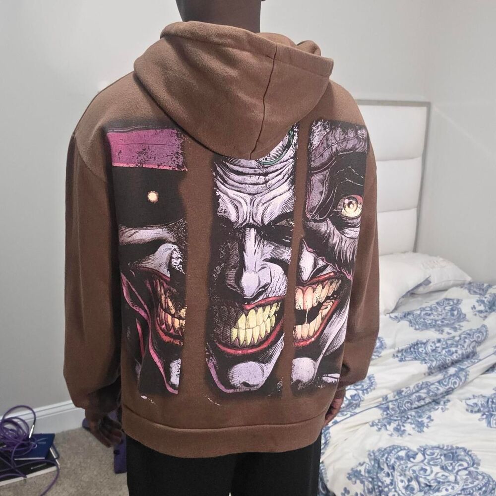 DC Comics #Joker Full Print Zip Up Hoodie Brown Graphic Streetwear #batman